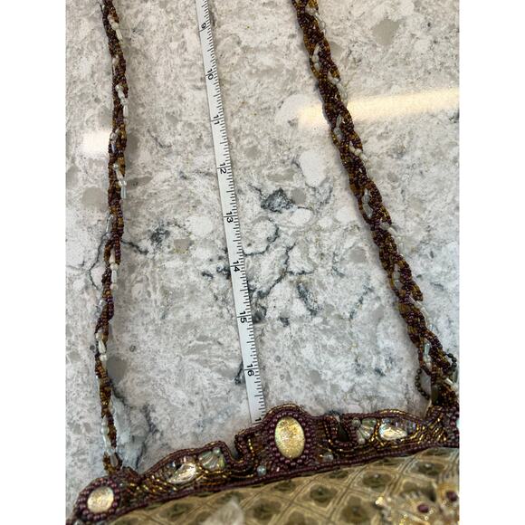 Mary Frances Green & Gold Floral Beaded Hard Case Hand Bag Purse Embellished JL - Picture 13 of 16